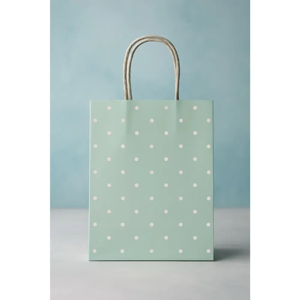 8 Spritz Mint Green Polka Dot Gift Bags • NEW • 7.25x7.75 • Fast Shipping
